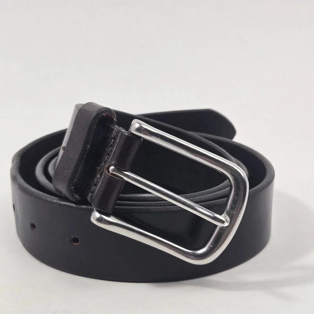Genuine Leather Belt XL Dark Brown Made in USA Silver Tone Buckle Mens XL